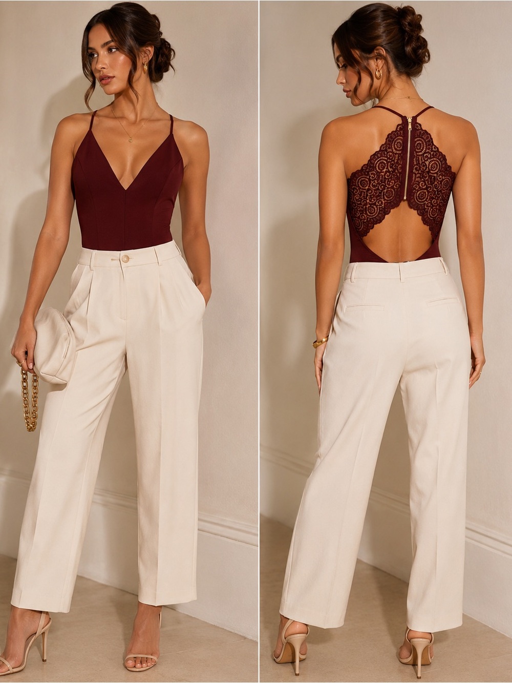 Burgundy Lace Open Back Bodysuit XL Night Out Party ClubWear Top Windsor